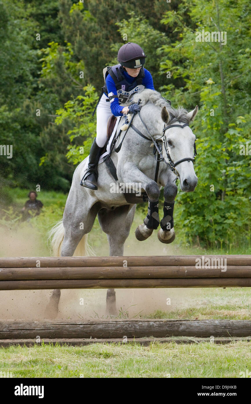 Un concorrente di prendere parte ad un evento di una giornata. La manifestazione è costituita da dressage, Show Jumping e Cross Country. Foto Stock