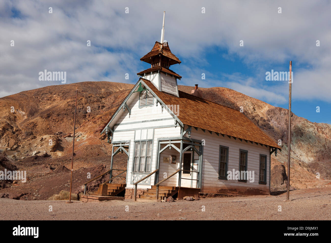 Uno storico camera school house, Calico Ghost Town, Calico, California, Stati Uniti d'America Foto Stock