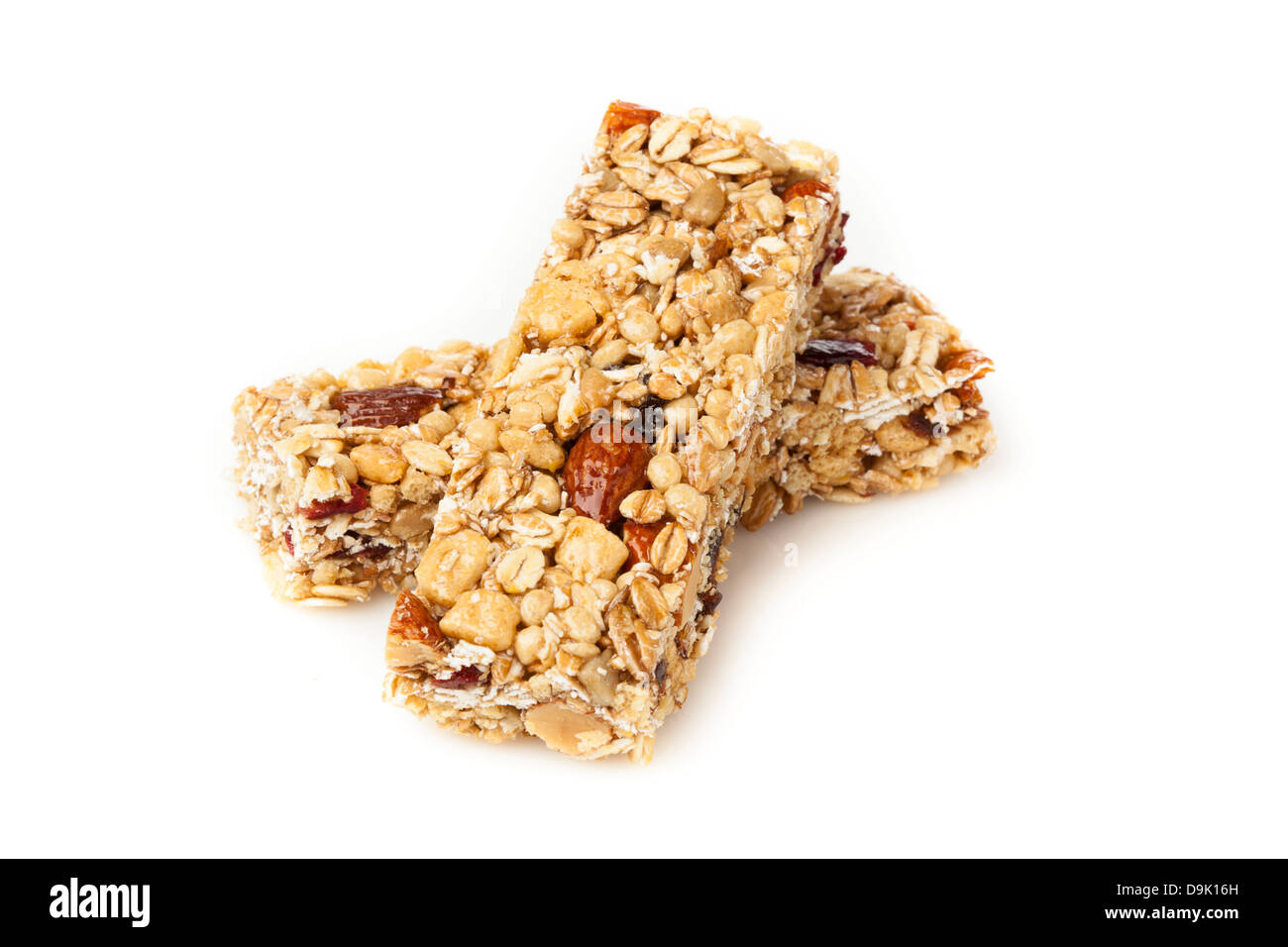 Organici di mandorle e uvetta granola bar su uno sfondo Foto Stock