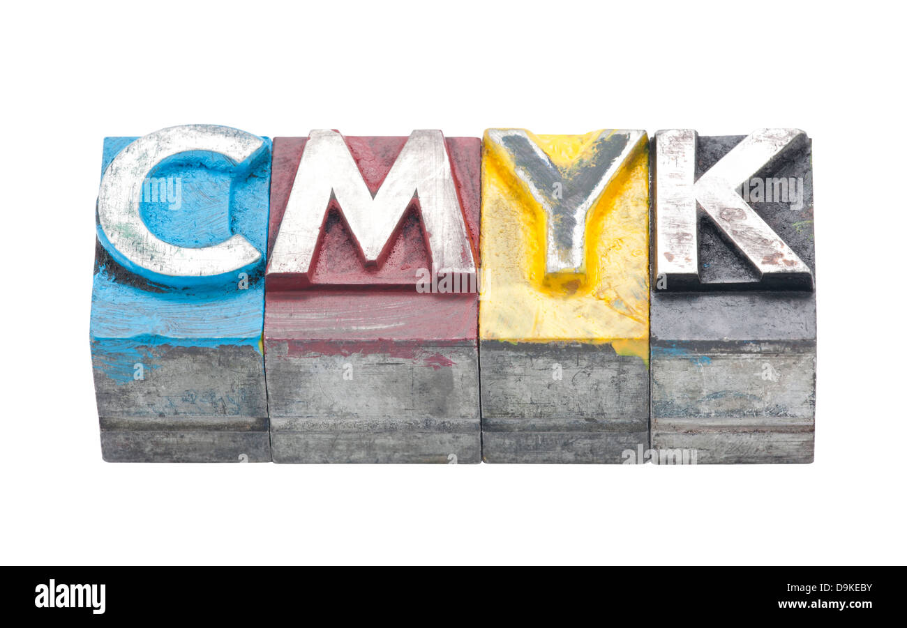 Cmyk in metallo lettere Foto Stock