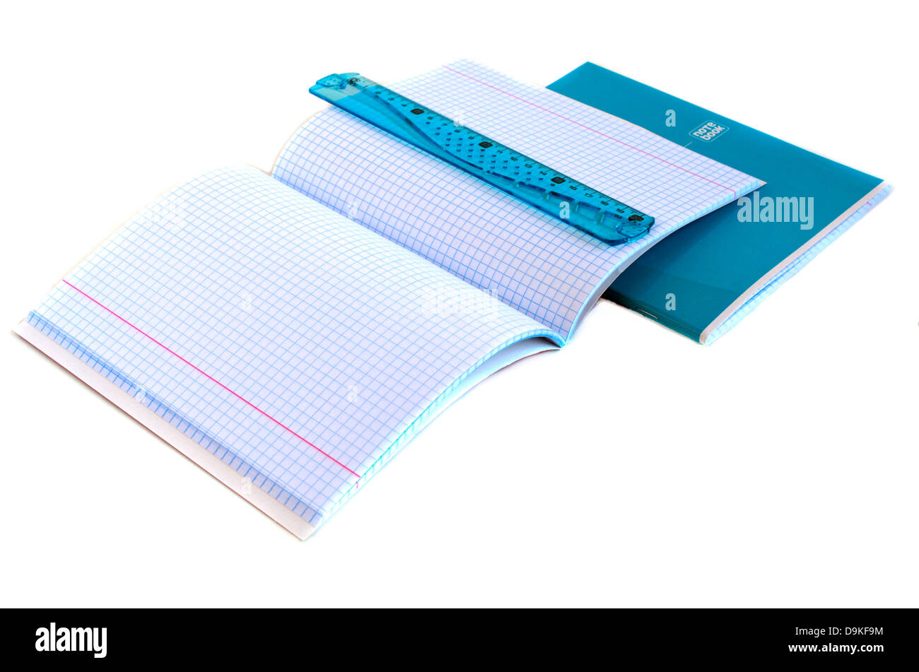 Forniture scolastiche - Notebook, penna, righello Foto Stock