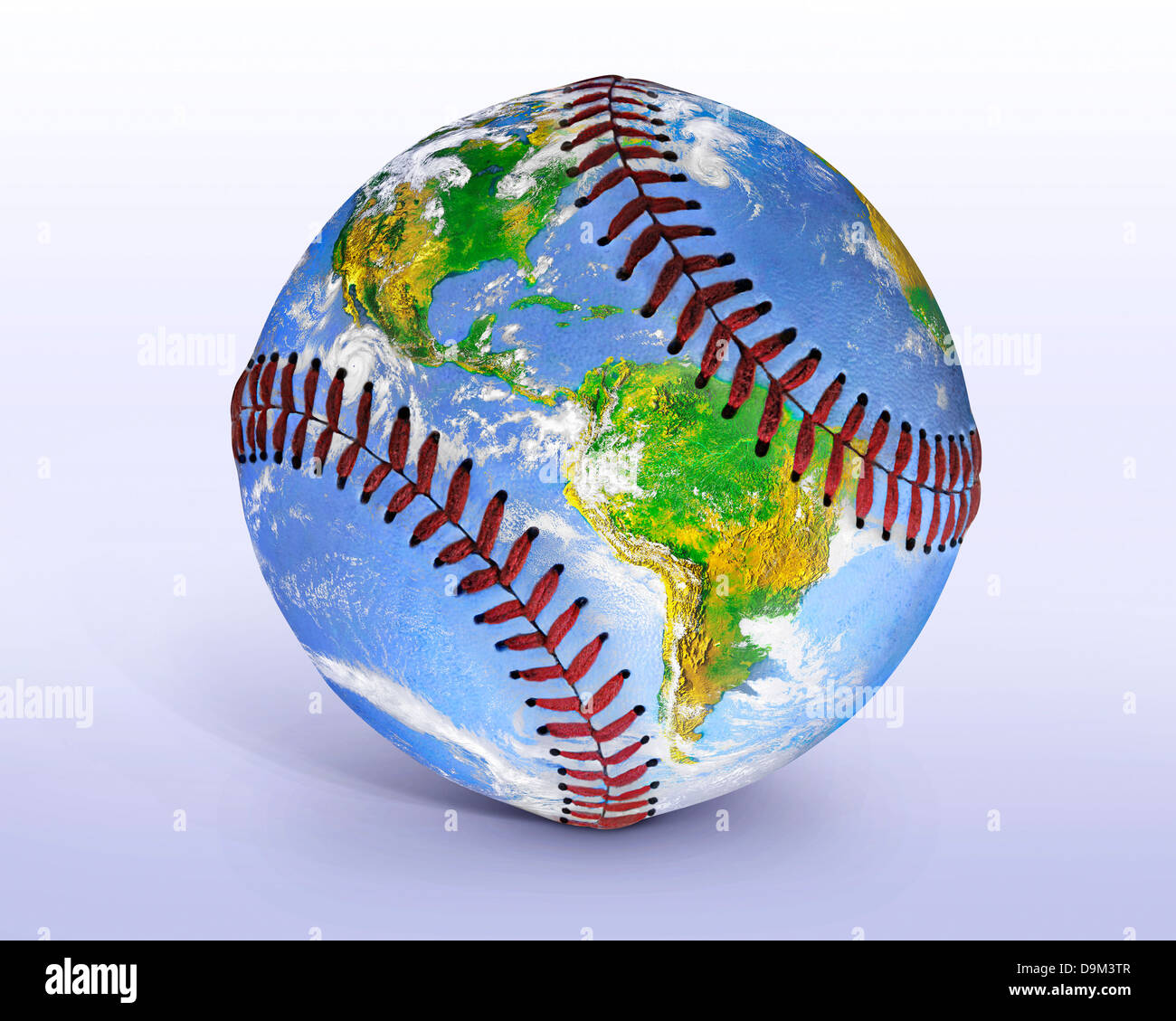 Una immagine della Terra dallo spazio apparentemente dipinta su un baseball, illustrazione della foto, questo file ha un tracciato di ritaglio Foto Stock