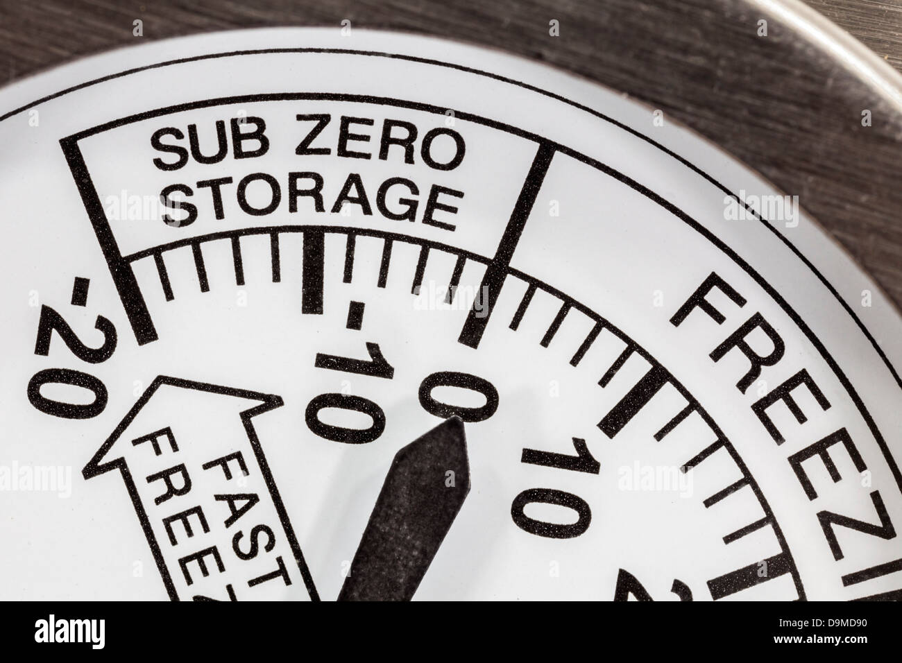 Sub zero storage Termometro frigorifero dettaglio macro. Foto Stock