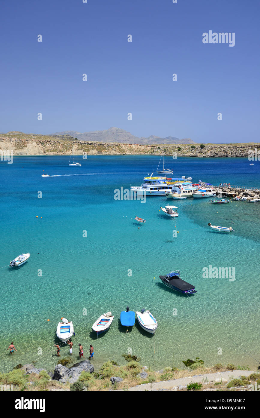 Spiaggia Pallas, Lindos Rodi (Rodi), del Dodecaneso, Egeo Meridionale Regione, Grecia Foto Stock