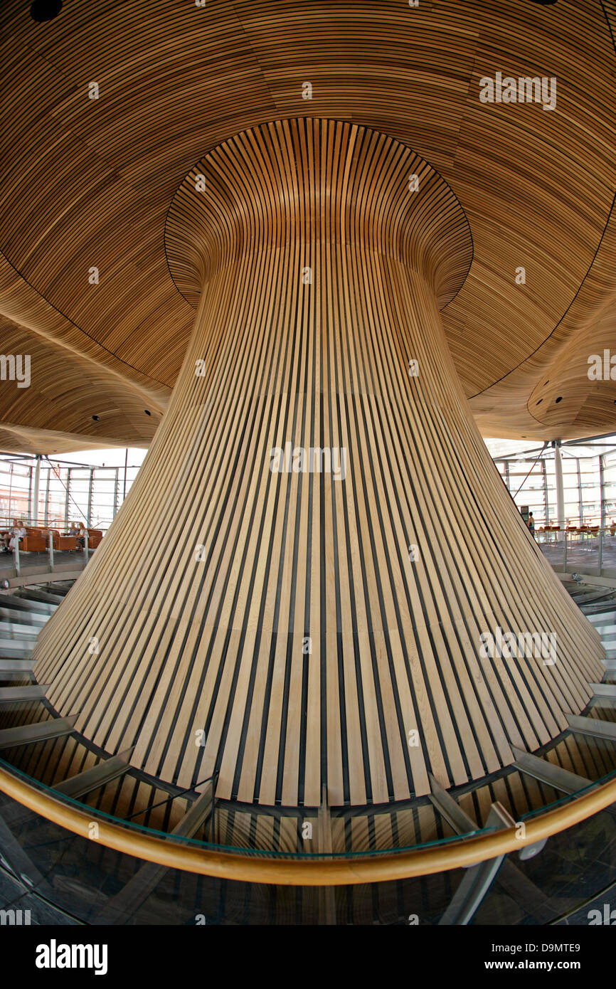 Imbuto centrale dell'Assemblea nazionale del Galles Aula di discussione, Cardiff Bay. Foto Stock