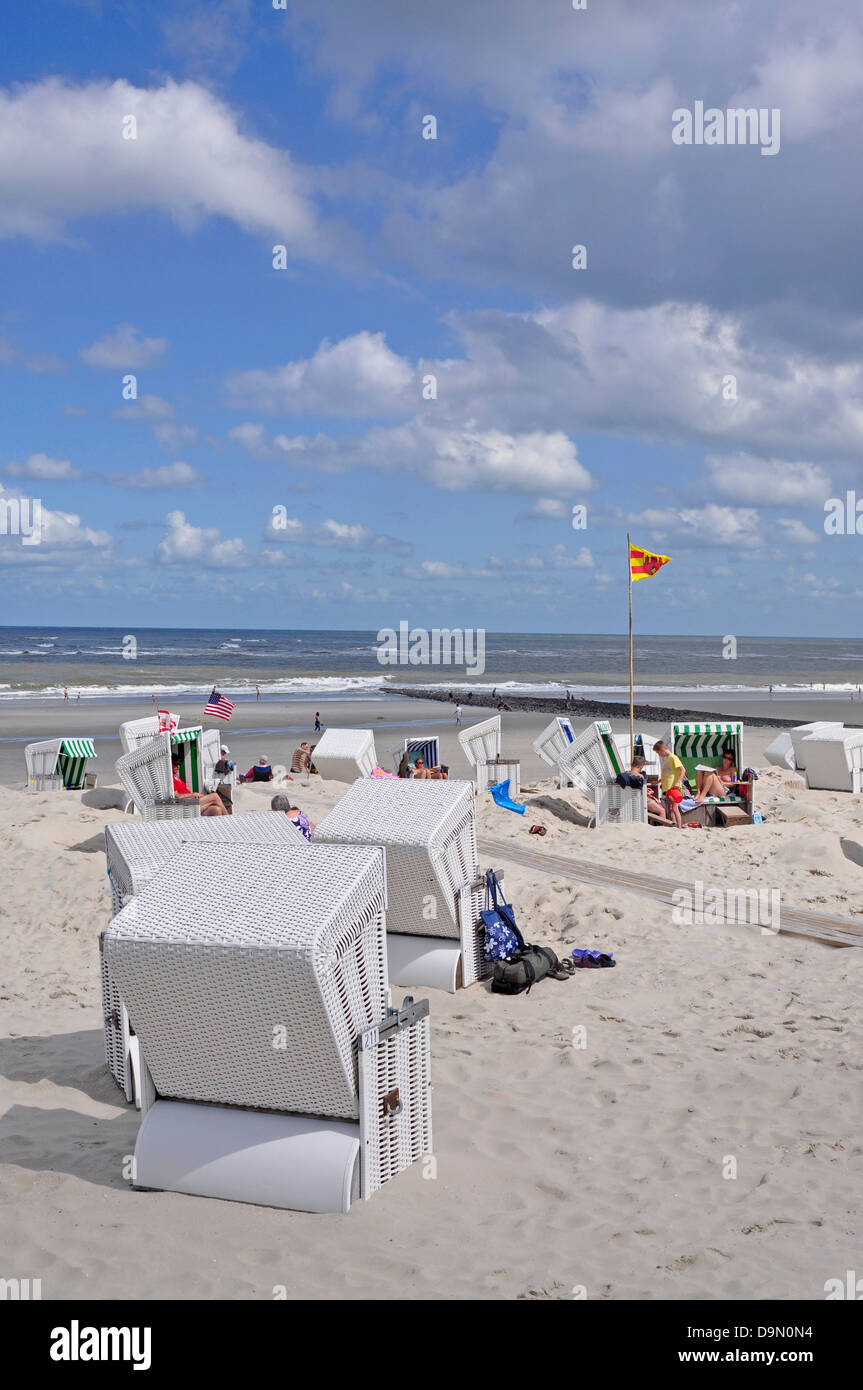 Germania, Bassa Sassonia, East Friesland, isola, Wangerooge, Frisone Orientali, isole, giorno, spiaggia, vacanza, vita di spiaggia, barche, spiaggia Foto Stock