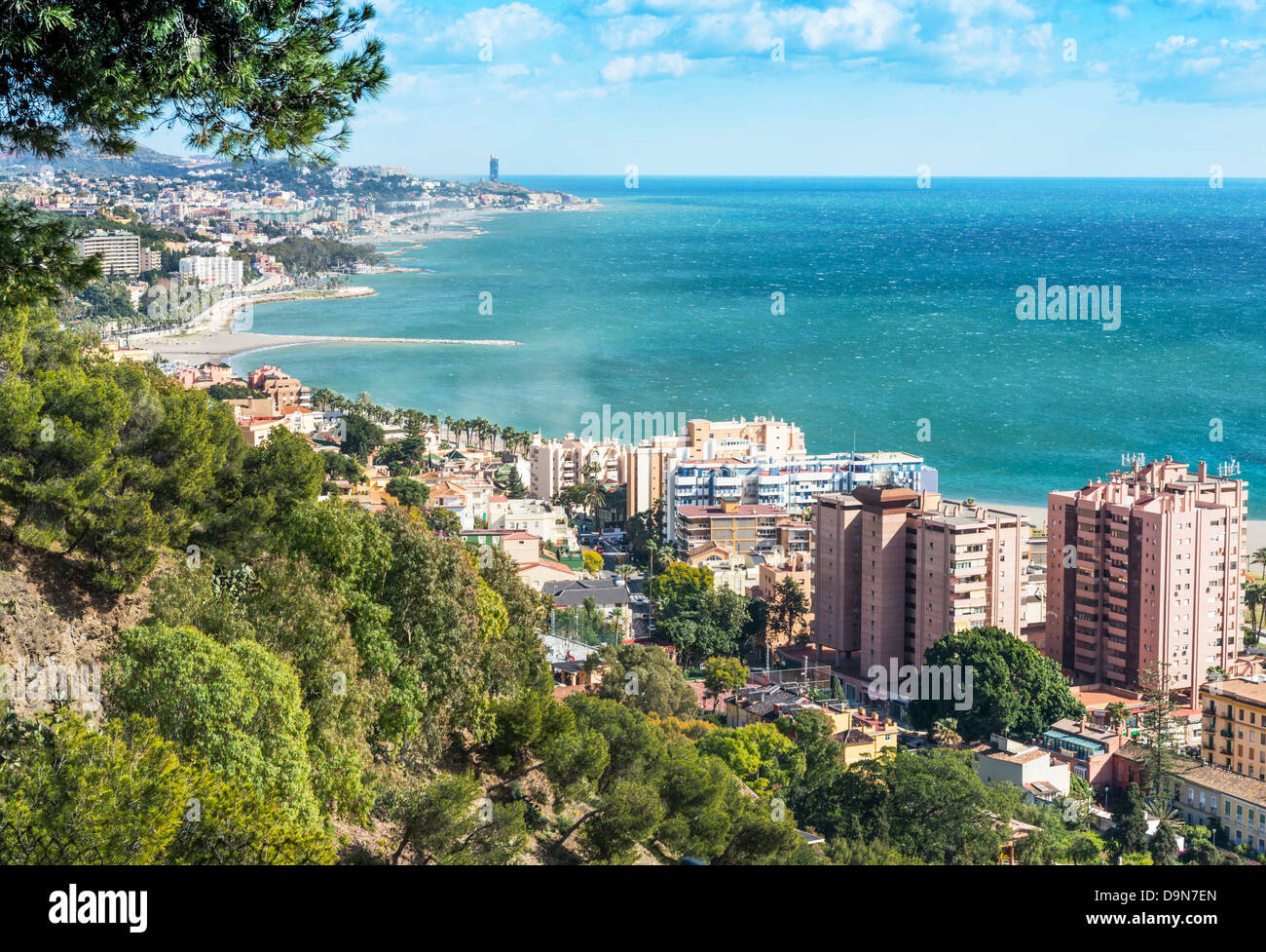 Vista da Malaga guardando ad est Costa Del Sol Andalusia Spagna Foto Stock