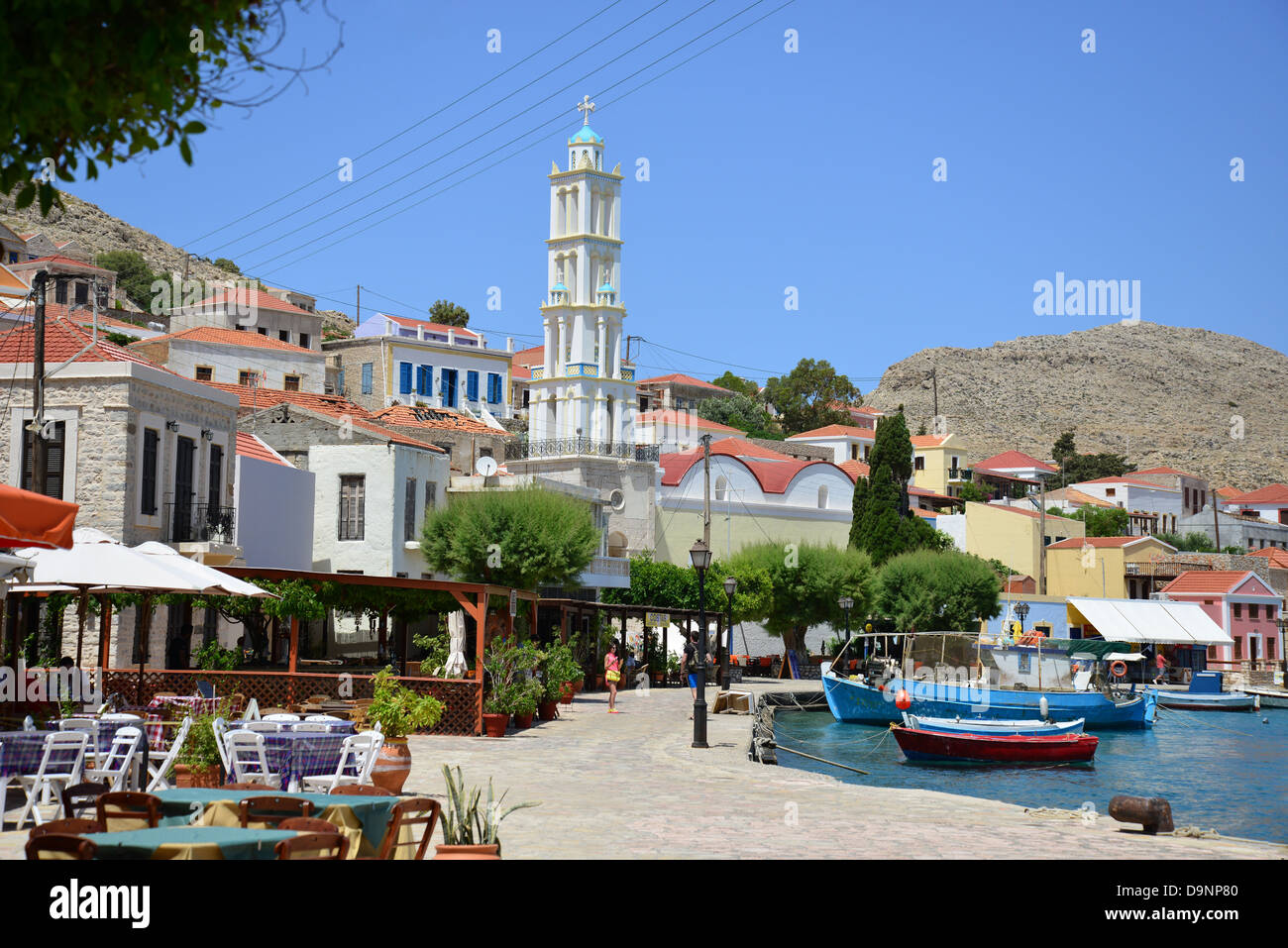Halki (Chalki), Rodi (Rodi) Regione, del Dodecaneso, Egeo Meridionale Regione, Grecia Foto Stock
