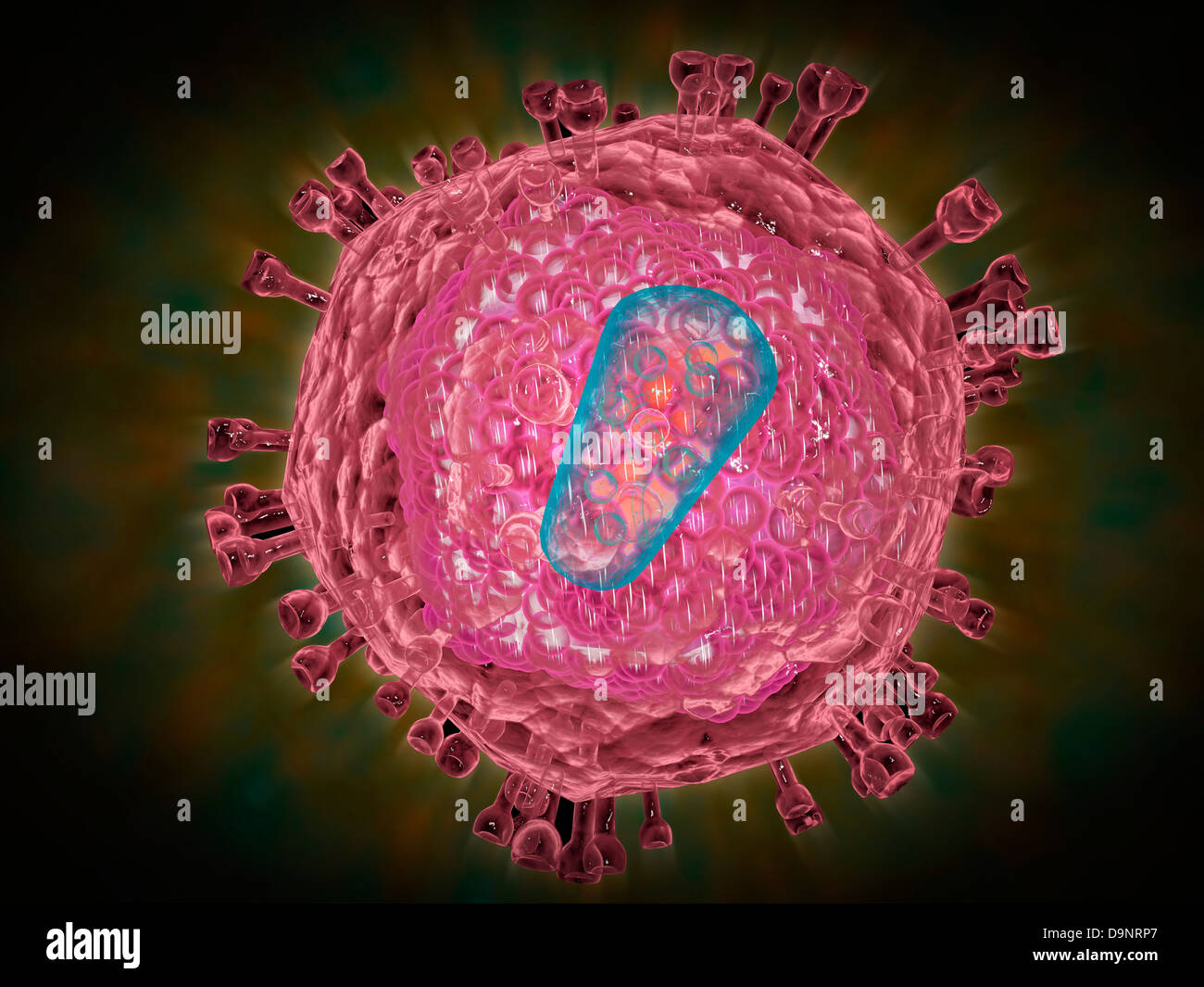 Cluster di virus HIV. L' HIV è il virus di immunodeficienza umana che può portare a deficienza immunitaria acquisita sindrome o di AIDS. Foto Stock