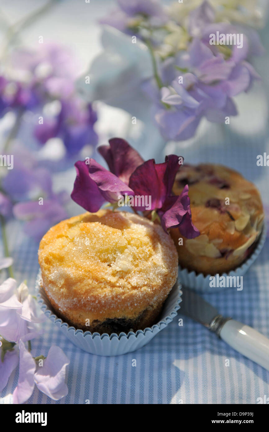 Due muffin e fiore Foto Stock