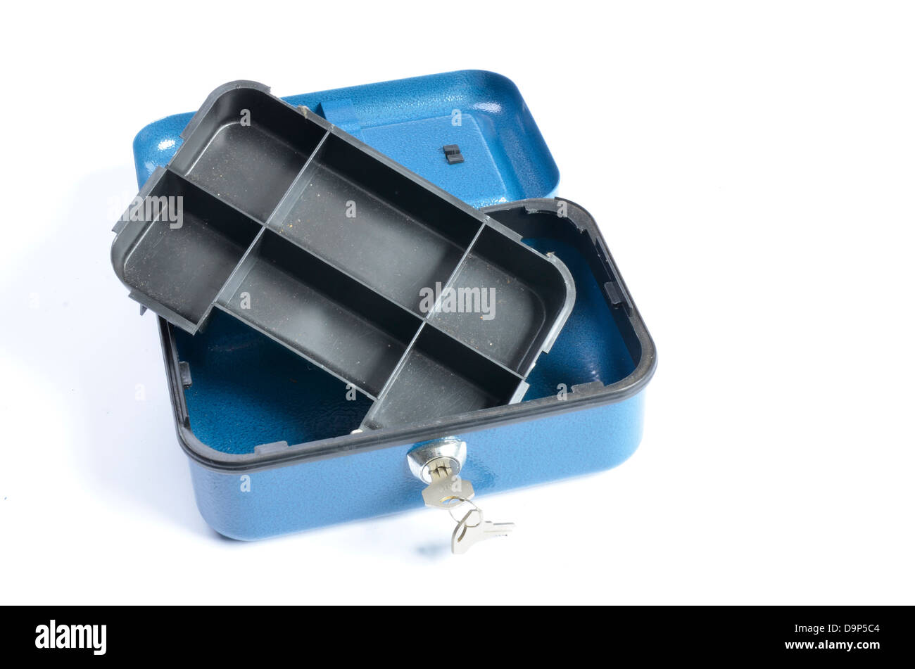 Sicurezza, un metallo blu cassa con maniglia e serratura Foto Stock