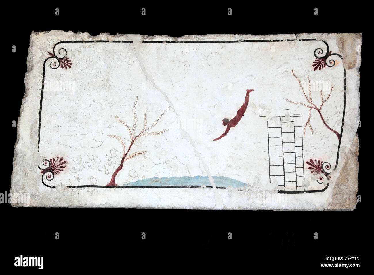 La Tomba del Tuffatore, la piastra di copertura della tomba del Tuffatore, circa 480 A.C., Paestum, Campania, Italia Foto Stock
