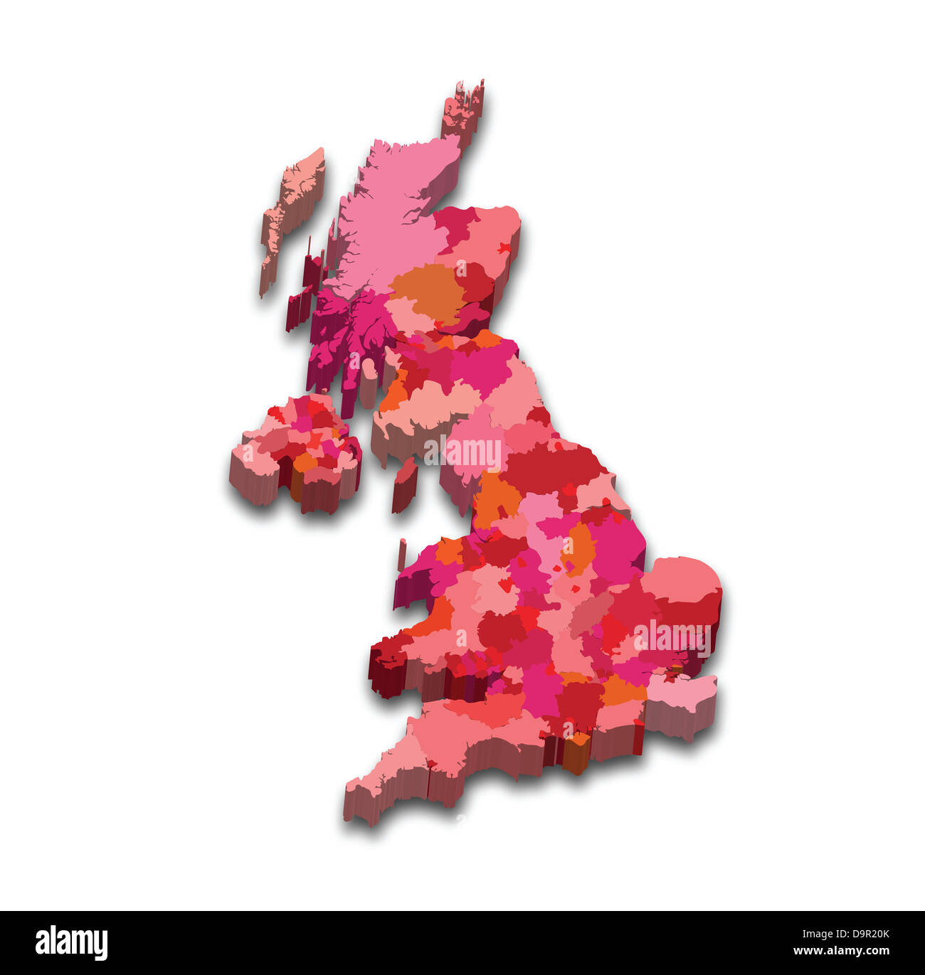 Illustrazione vettoriale di un 3D stato mappa dall'Inghilterra Foto Stock