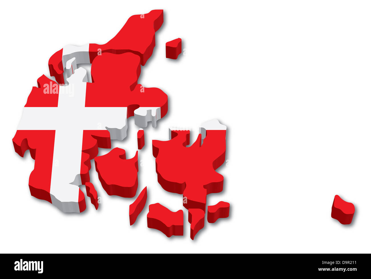 3D Danimarca mappa con bandiera immagine su sfondo bianco Foto Stock