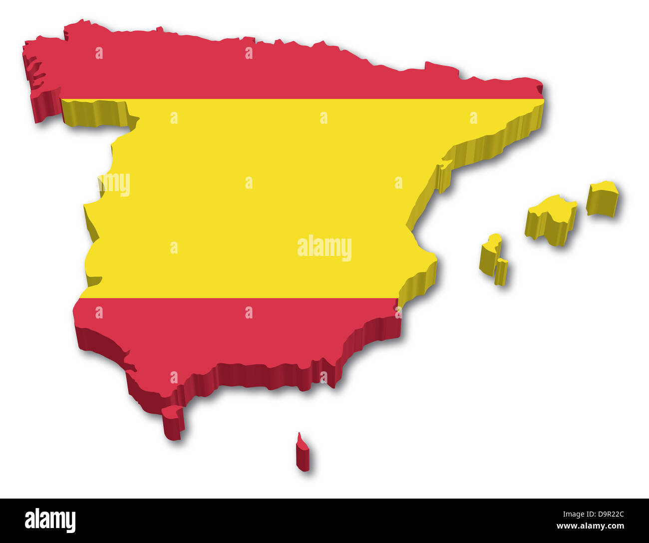 3D Spagna mappa con bandiera immagine su sfondo bianco Foto Stock