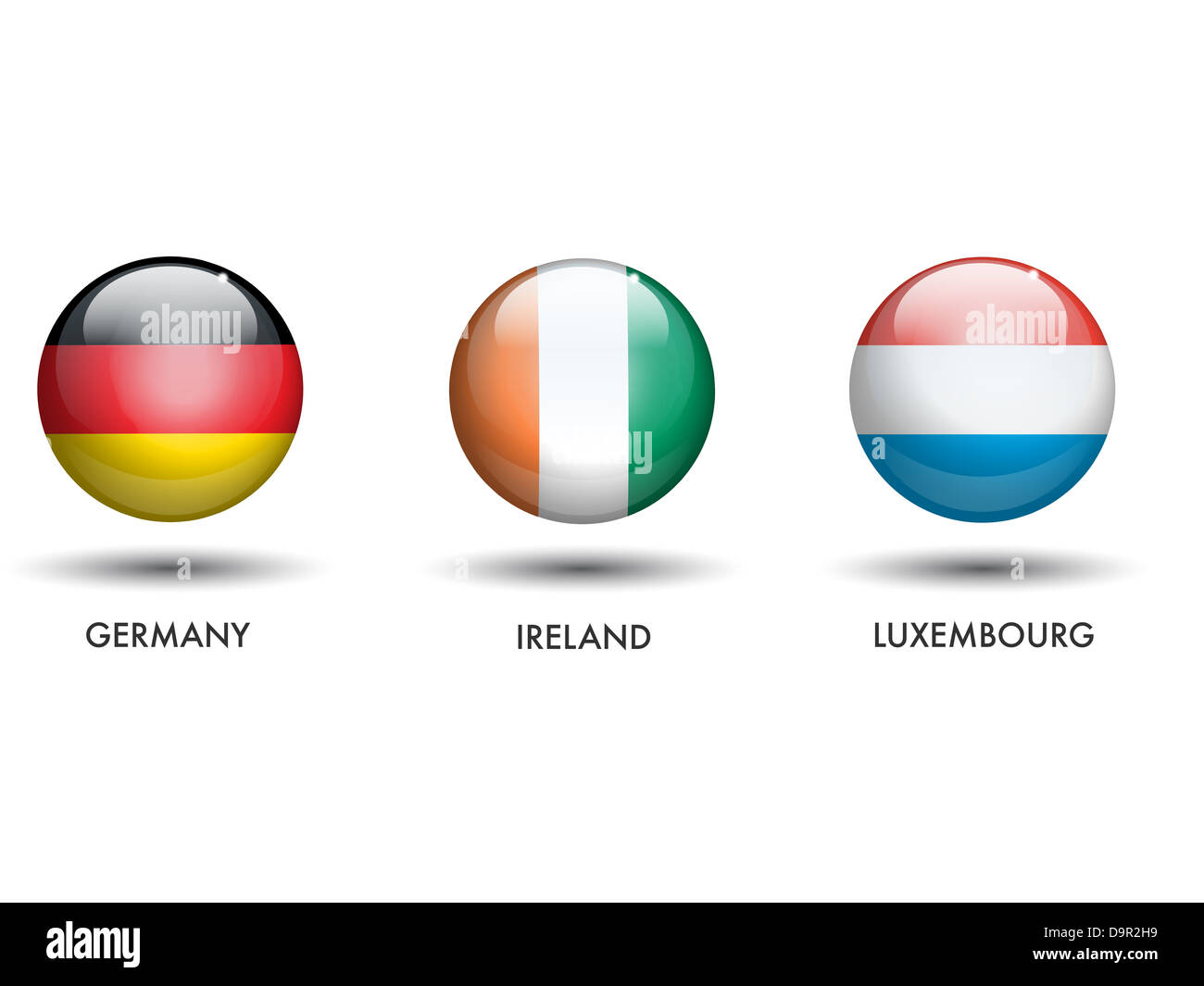 Germania Irlanda Lussemburgo flag come una sfera Foto Stock