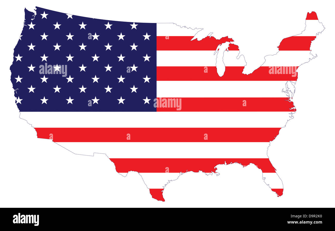 Mappa di bandiera degli Stati Uniti d'America Foto Stock