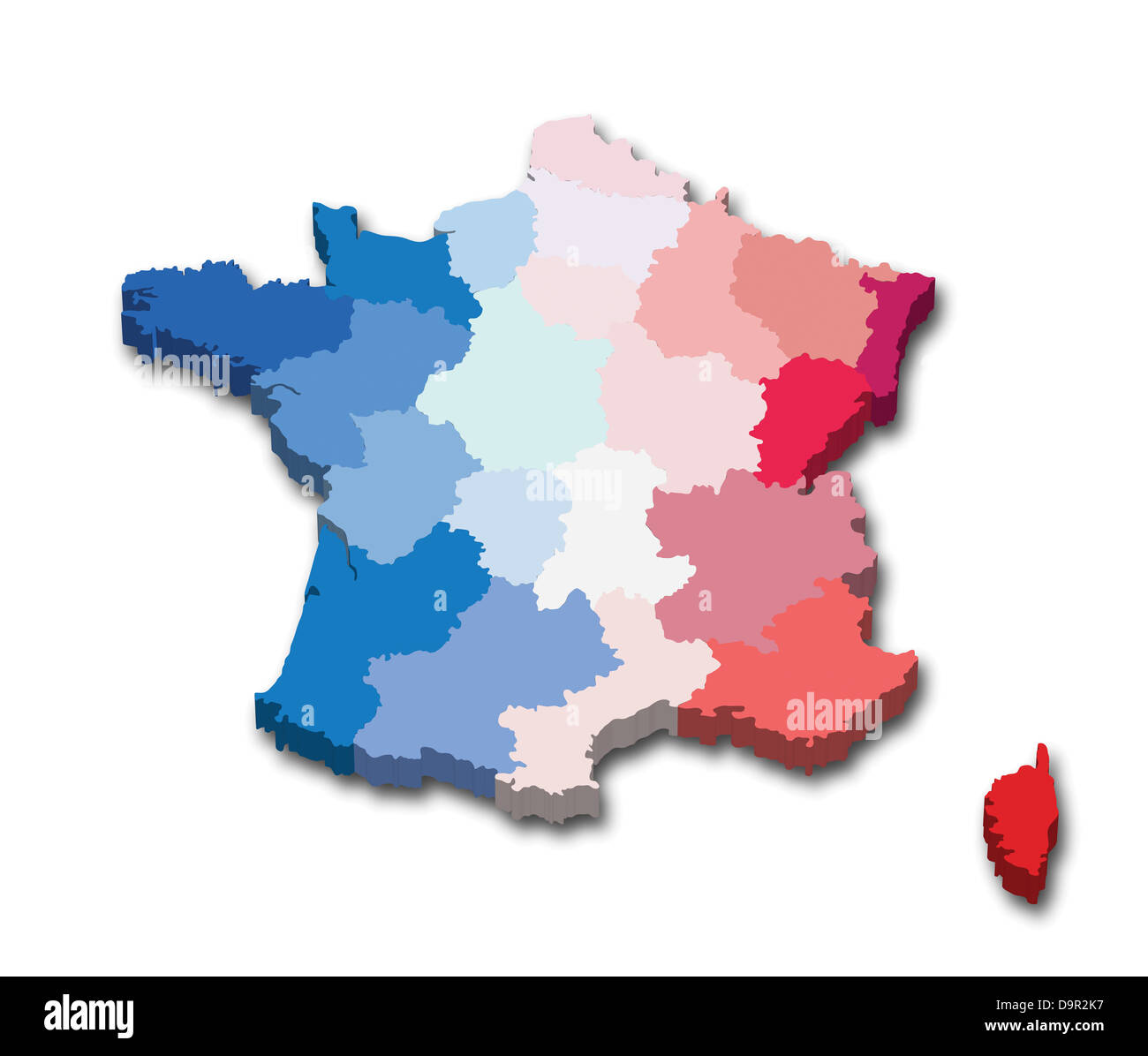 Illustrazione vettoriale di un 3D Mappa provincia e bandiera della Francia Foto Stock