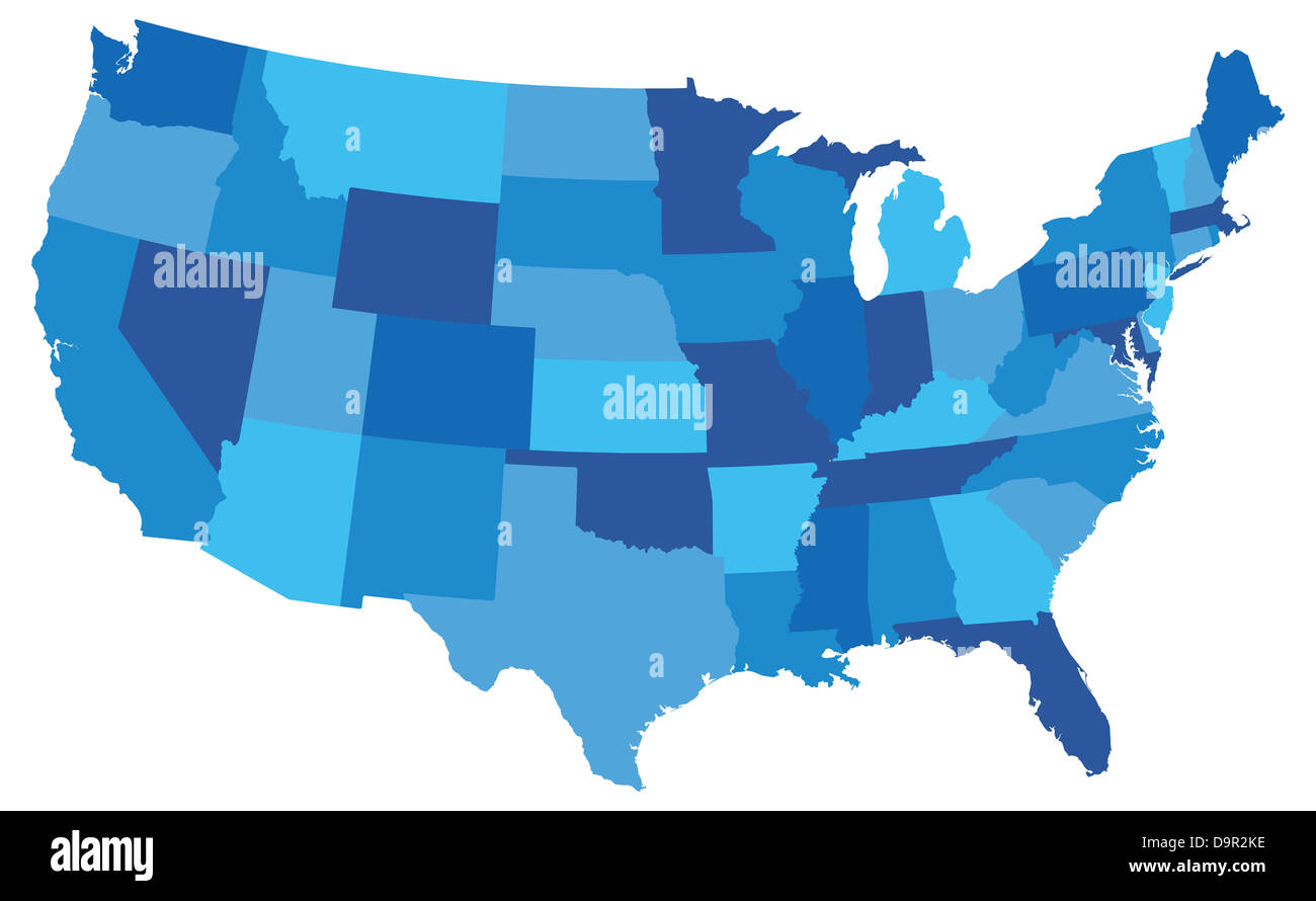 Mappa di Stato degli Stati Uniti d'America nei toni del blu Foto Stock