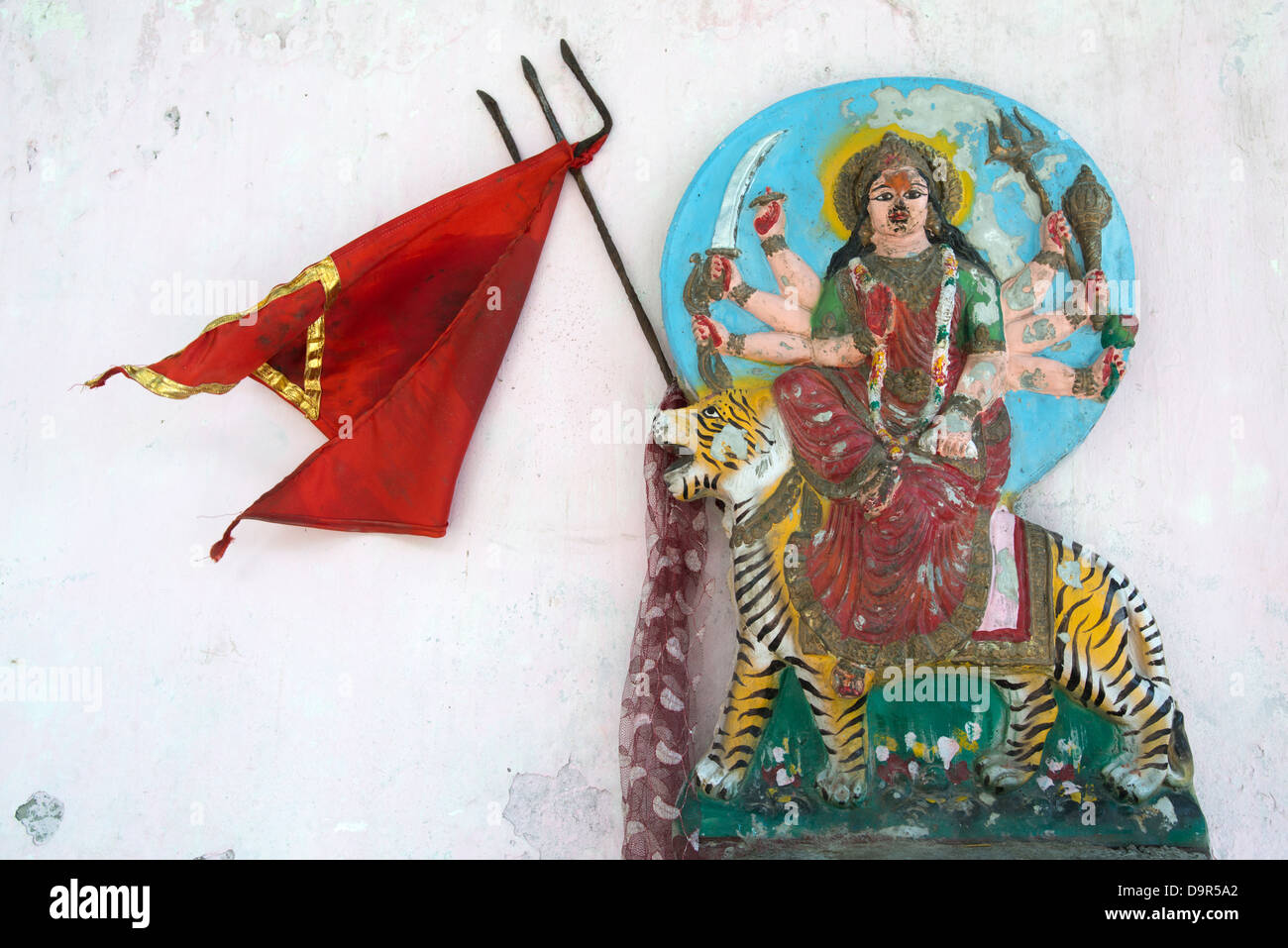 La dea Indù Durga presso un santuario nel distretto tribale di Bharmour, Himachal Pradesh, India Foto Stock