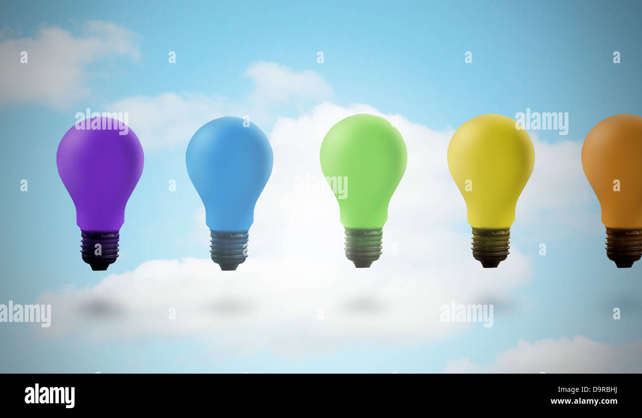 Cinque colorate lampadine della luce Foto Stock