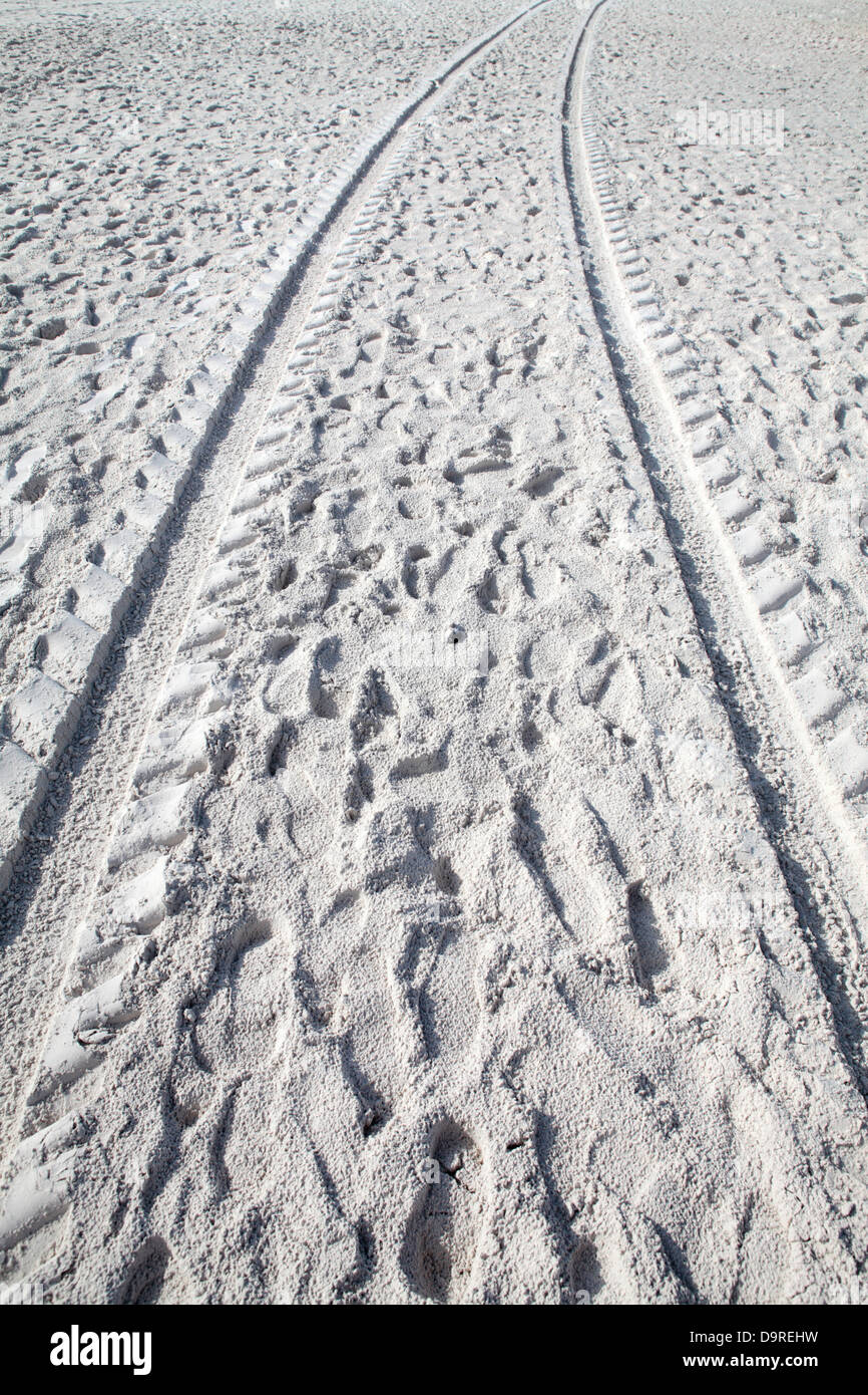 Tracce di auto in sabbia Foto Stock
