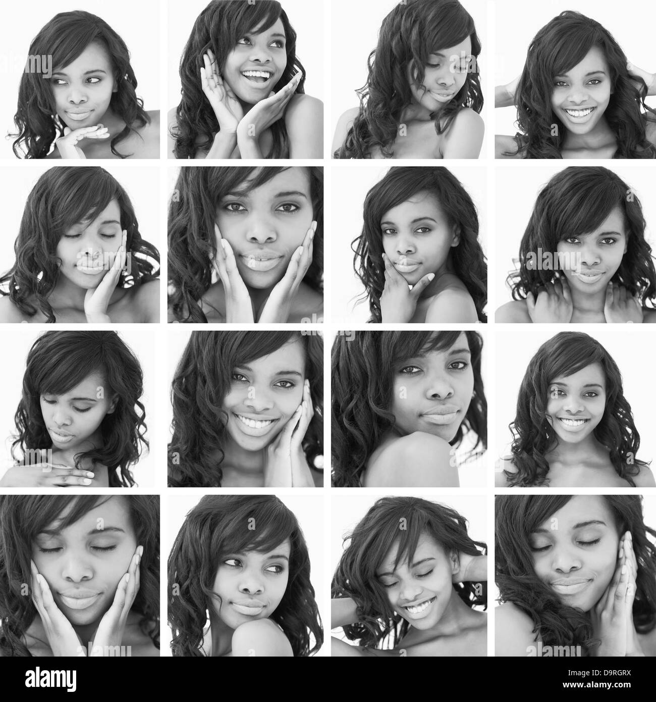 Collage di donna attraente in bianco e nero Foto Stock