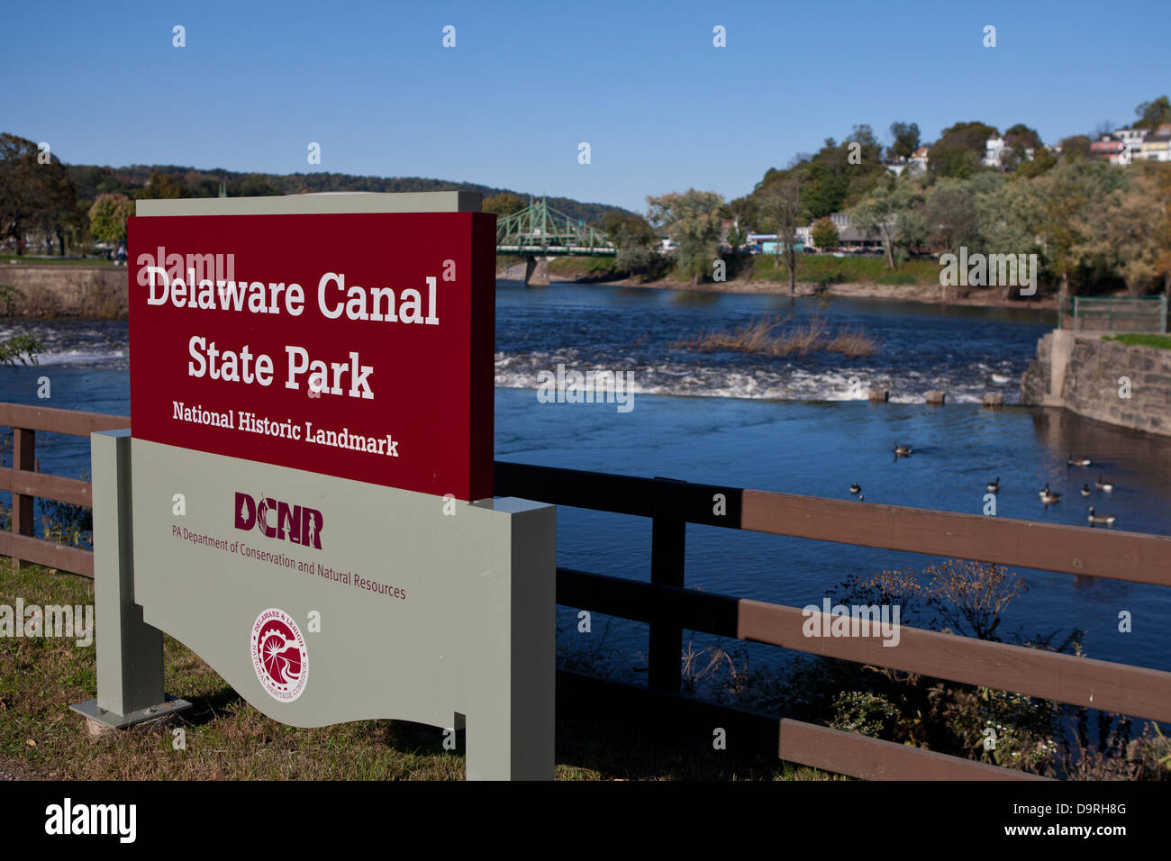 Delaware Canal parco dello stato segno, Lumberville, CONTEA DI BUCKS, Pennsylvania, Stati Uniti d'America Foto Stock