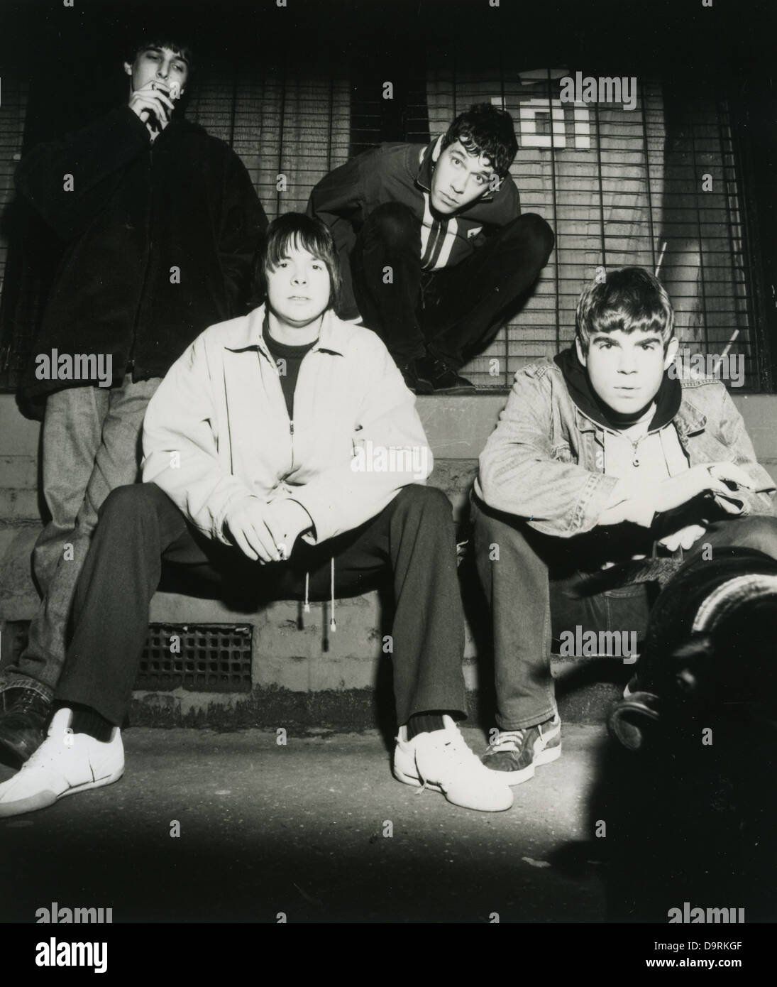 Capannone sette foto promozionale di inglese del gruppo rock circa 1992 Foto Stock