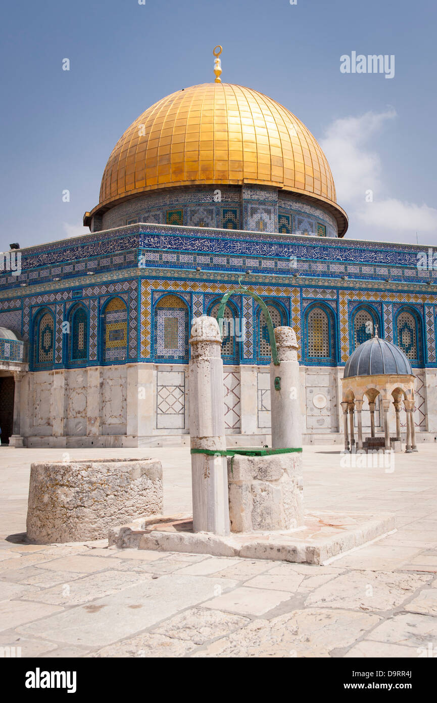 Israele città vecchia Gerusalemme Haram Esh Sharif nobile Santuario Temple Mount moschea con oro cupola dorata del Rock & Profeta Foto Stock