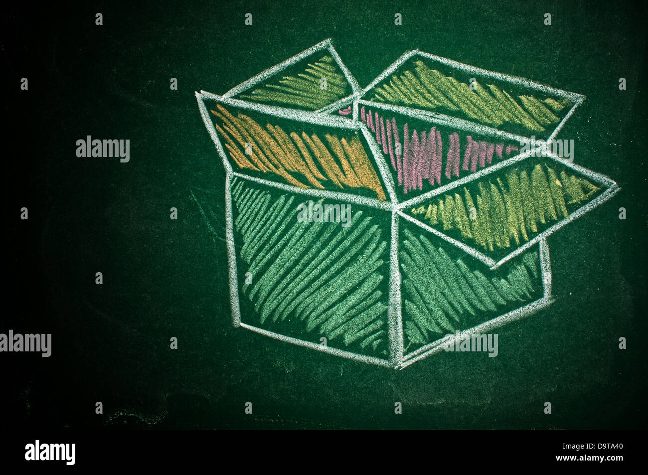 Colorati disegnati a mano box su una lavagna verde Foto Stock