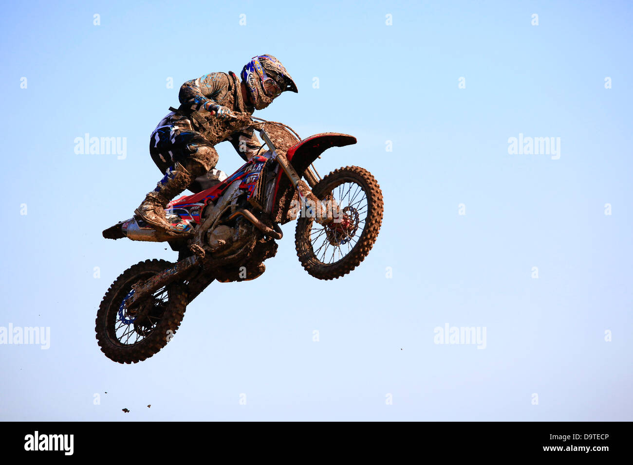 Jumping Rider Whitby Motocross, North Yorkshire Foto Stock