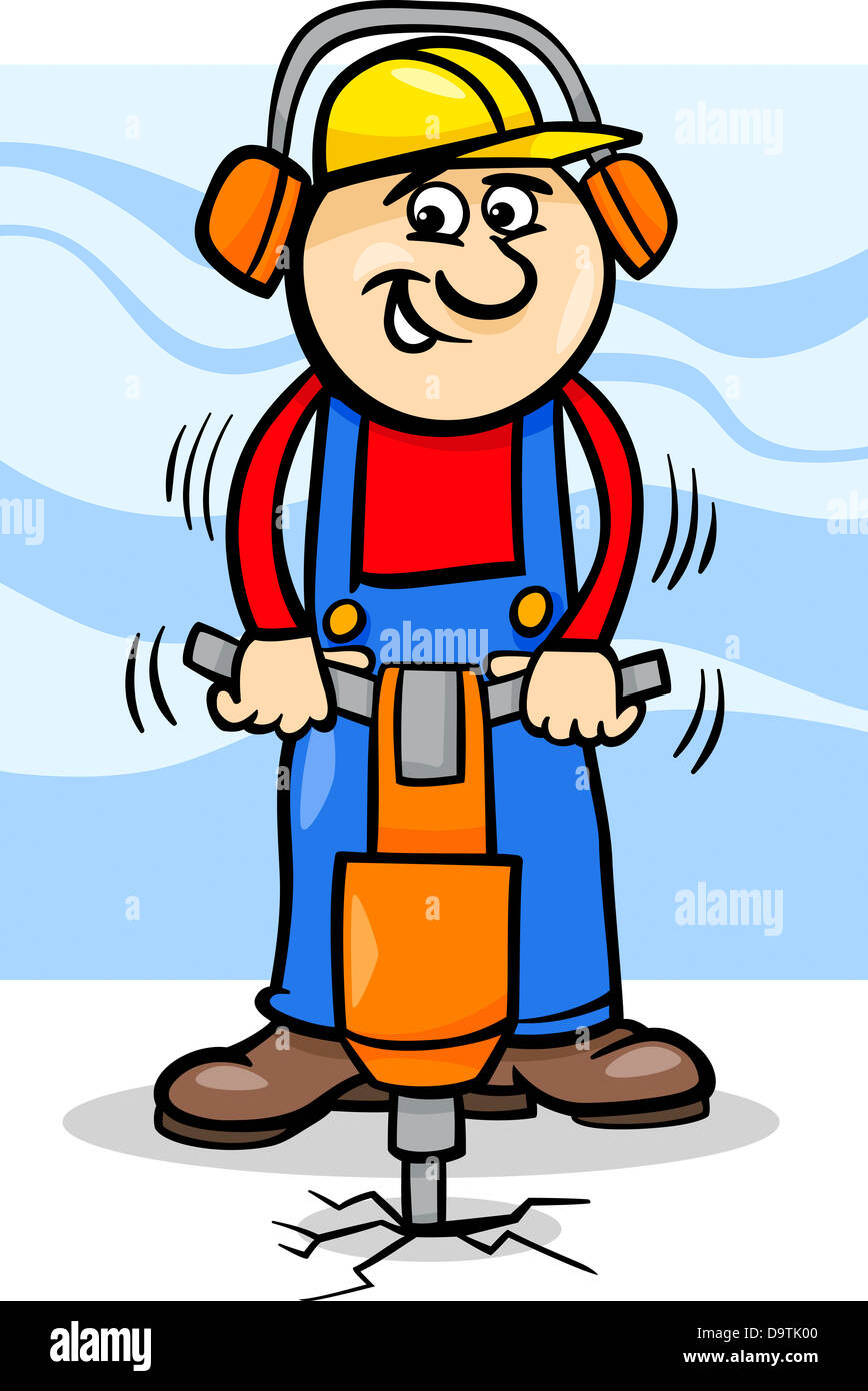 Cartoon illustrazione dell uomo lavoratore o un operaio con il martello  pneumatico Foto stock - Alamy