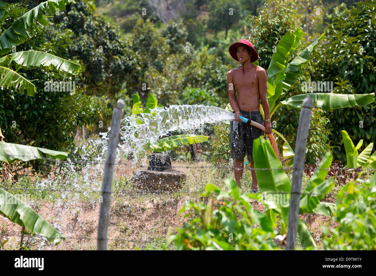 Uomo Impianti di irrigazione in Kampot provincia della Cambogia Foto Stock