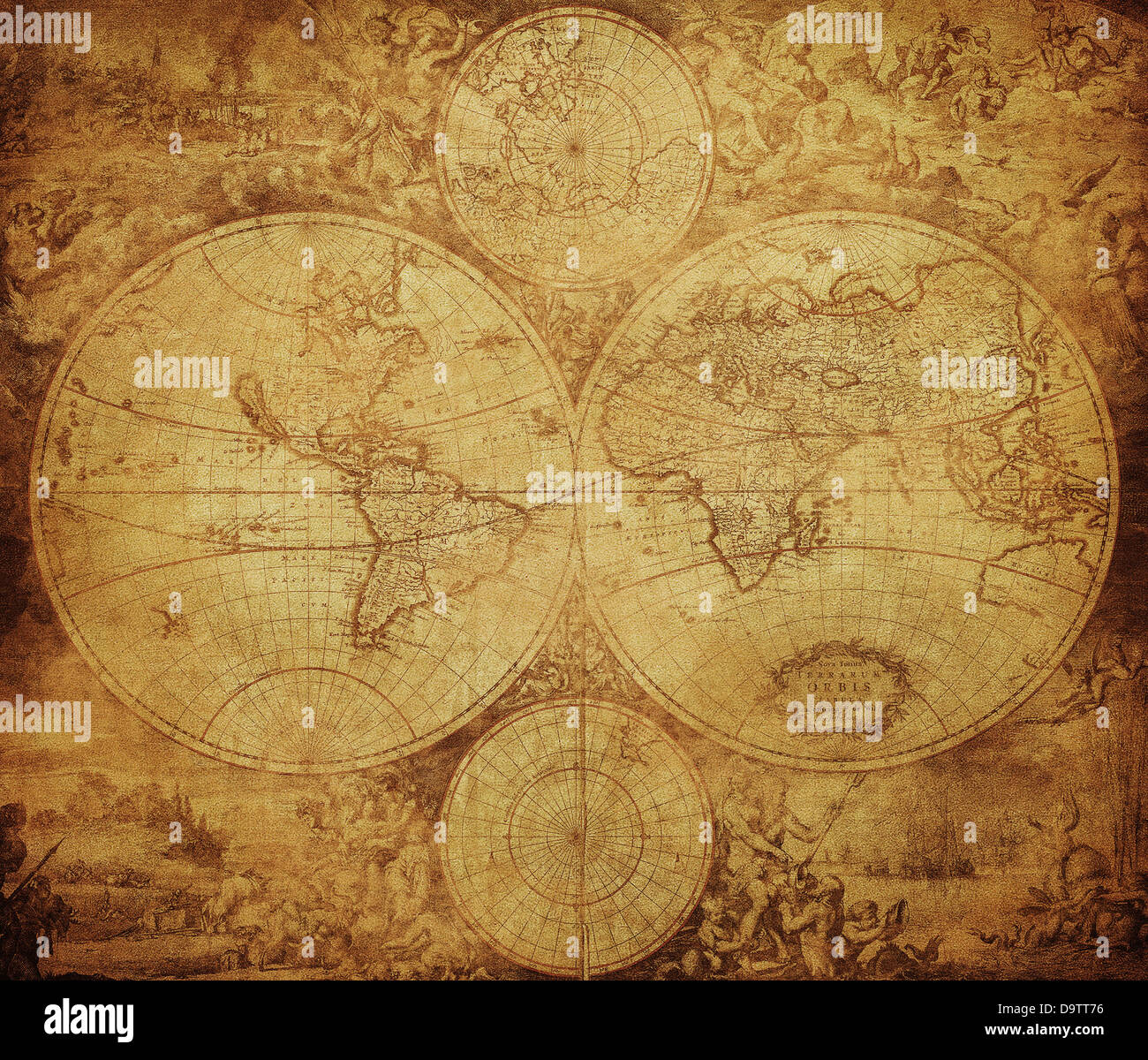 Vintage mappa del mondo circa 1675-1710 Foto Stock