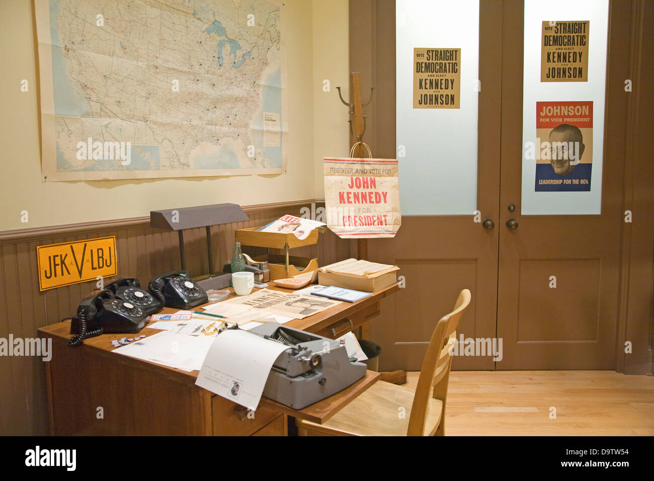 Campaign office impostazione interna in John F. Kennedy Presidential Library and Museum di Boston., STATI UNITI D'AMERICA Foto Stock