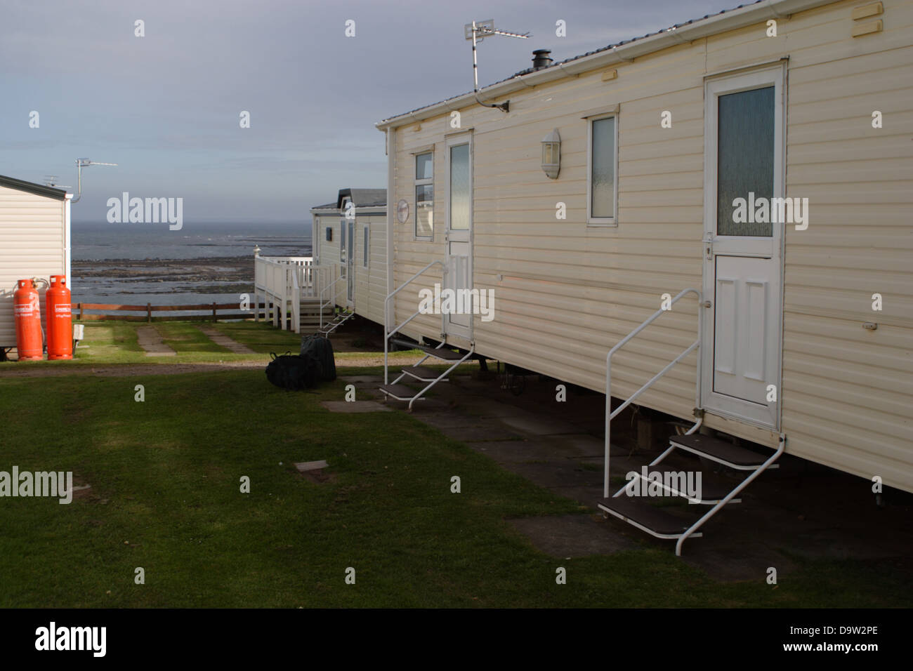 Caravan in Haven Holiday Caravan Park a Berwick upon Tweed, Inghilterra. Foto Stock