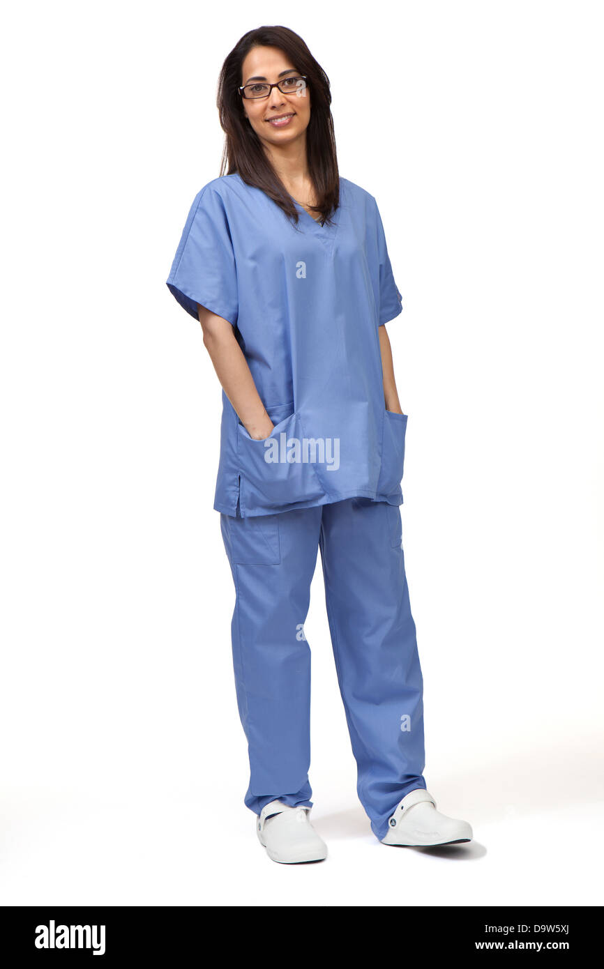 Medico femmina infermiera asiatica chirurgo su bianco Foto Stock
