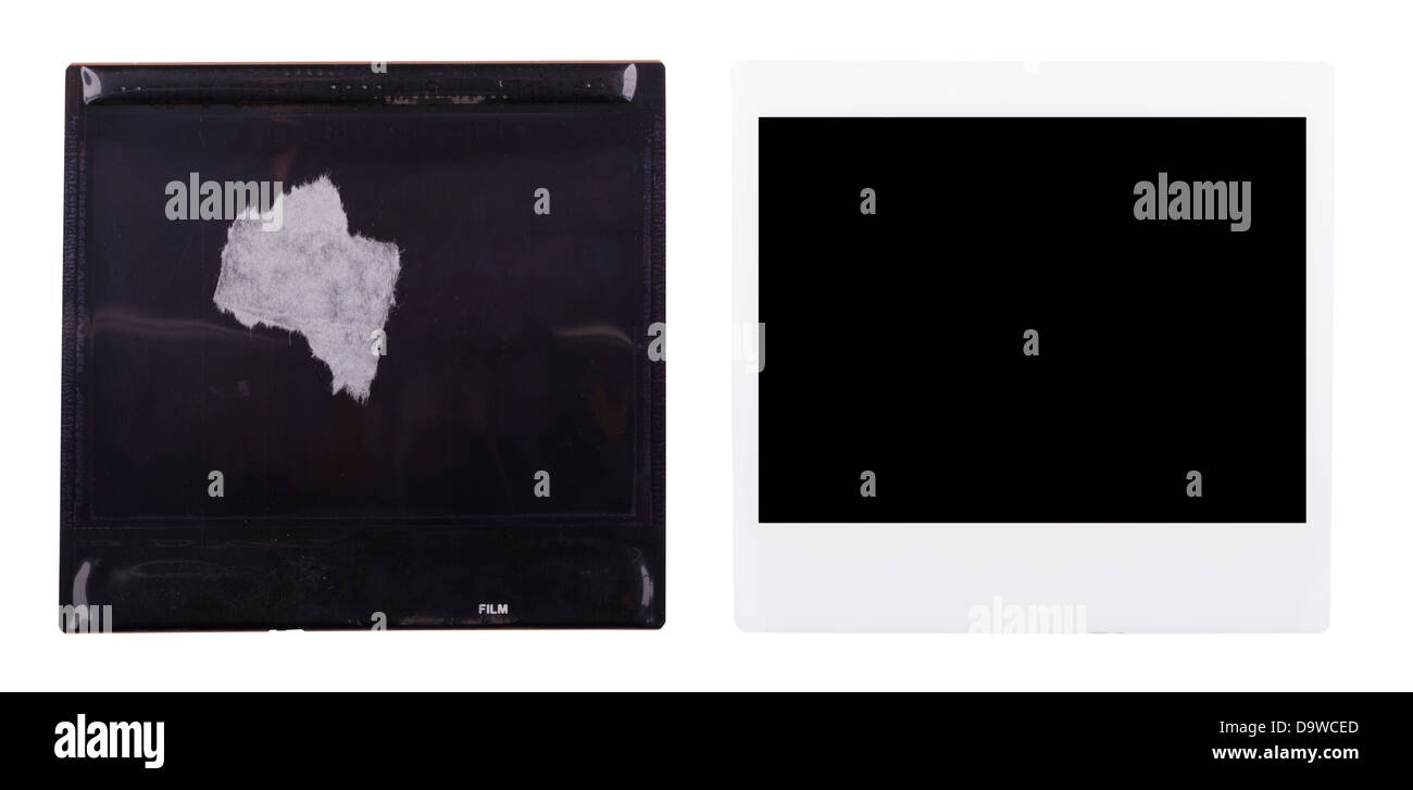 Parte anteriore e posteriore di una vecchia polaroid foto istantanea isolato su bianco Foto Stock