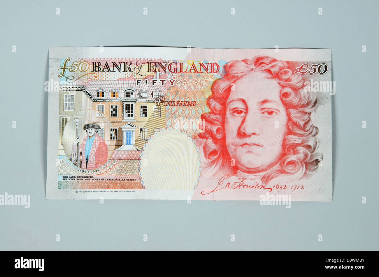 Retro di un £50 (cinquanta sterline) nota. Foto Stock