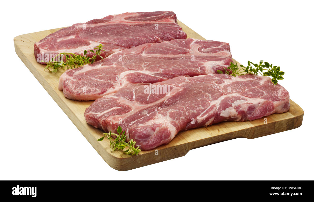 Carne di maiale cruda bistecca di spallamento Foto Stock