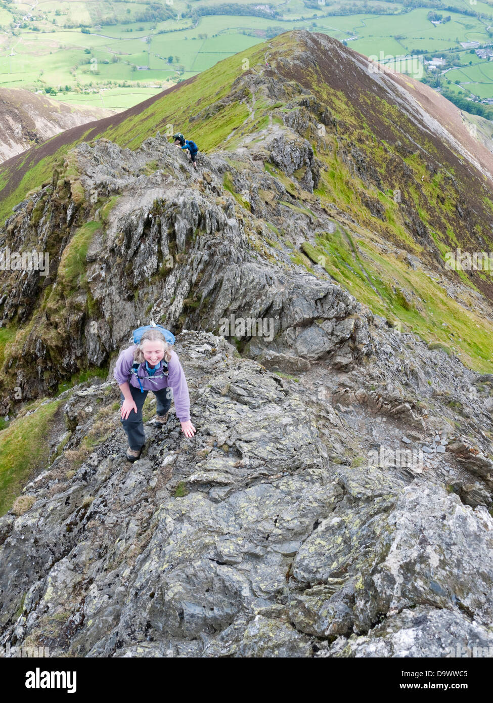 Rimescolamento vicino alla parte superiore della Sala del crinale cadde su Blencathra (aka a doppio spiovente), una montagna nel Lake District inglese Foto Stock