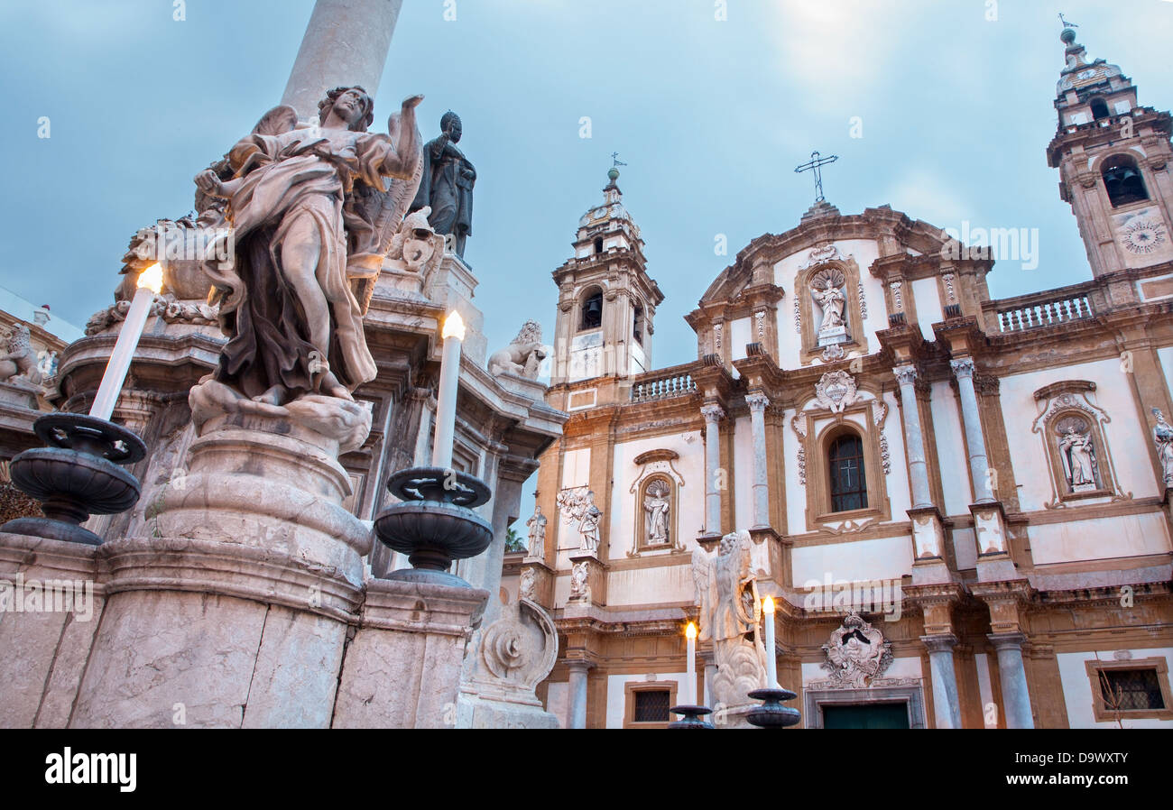 Palermo - San Domenico - San Domenico Chiesa e colonna barocca Foto Stock