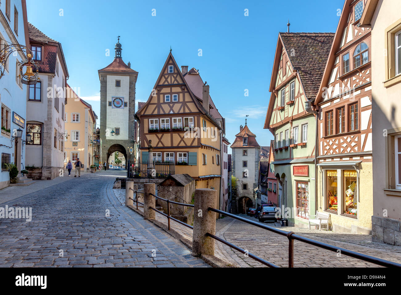 Tradizionale street view, Rothenburg ob der Tauber, Germania, Europa. Foto Stock