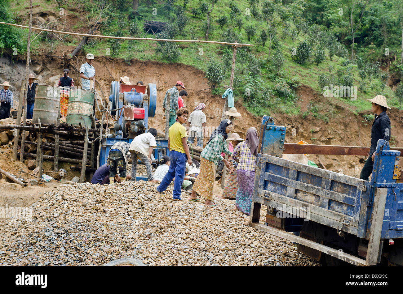 Strada in costruzione,Namshan campagna,northern Shan,Myanmar Foto Stock