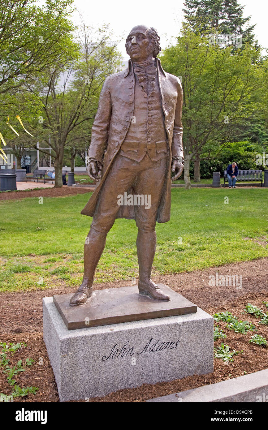 Statua di John Adams, il secondo presidente e rivoluzionario eroe di guerra, Quincy, MA. Foto Stock
