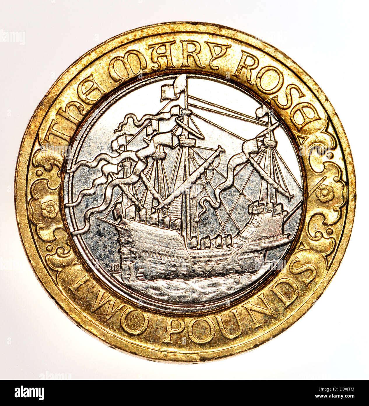 British £2 coin - 2011 - 500° Anniversario del viaggio inaugurale della Mary Rose, progettata da Giovanni Bergdahl Foto Stock