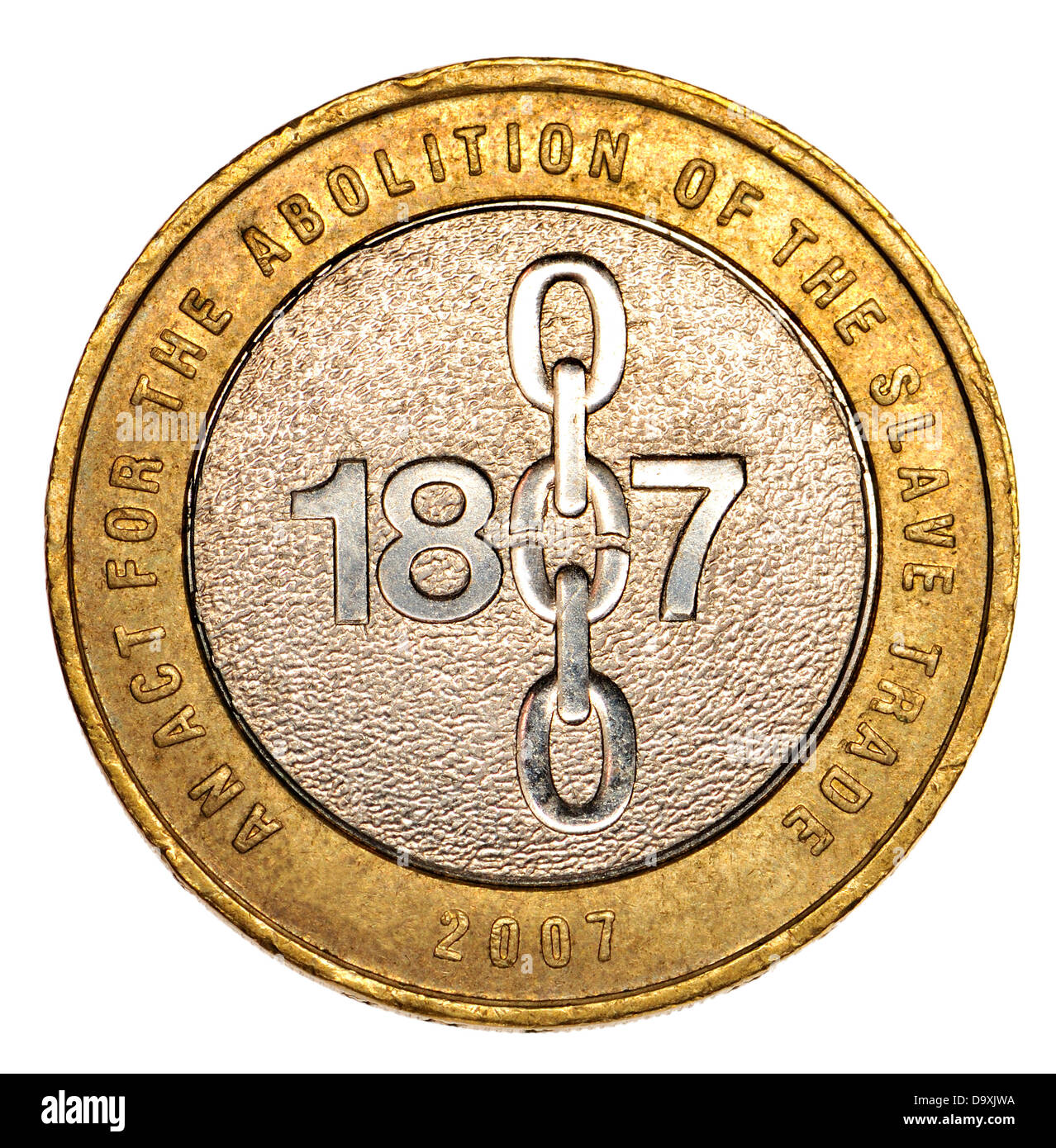British £2 coin - 2007 - bicentenario dell abolizione della schiavitù nell'impero britannico. Disegnato da David Gentleman Foto Stock
