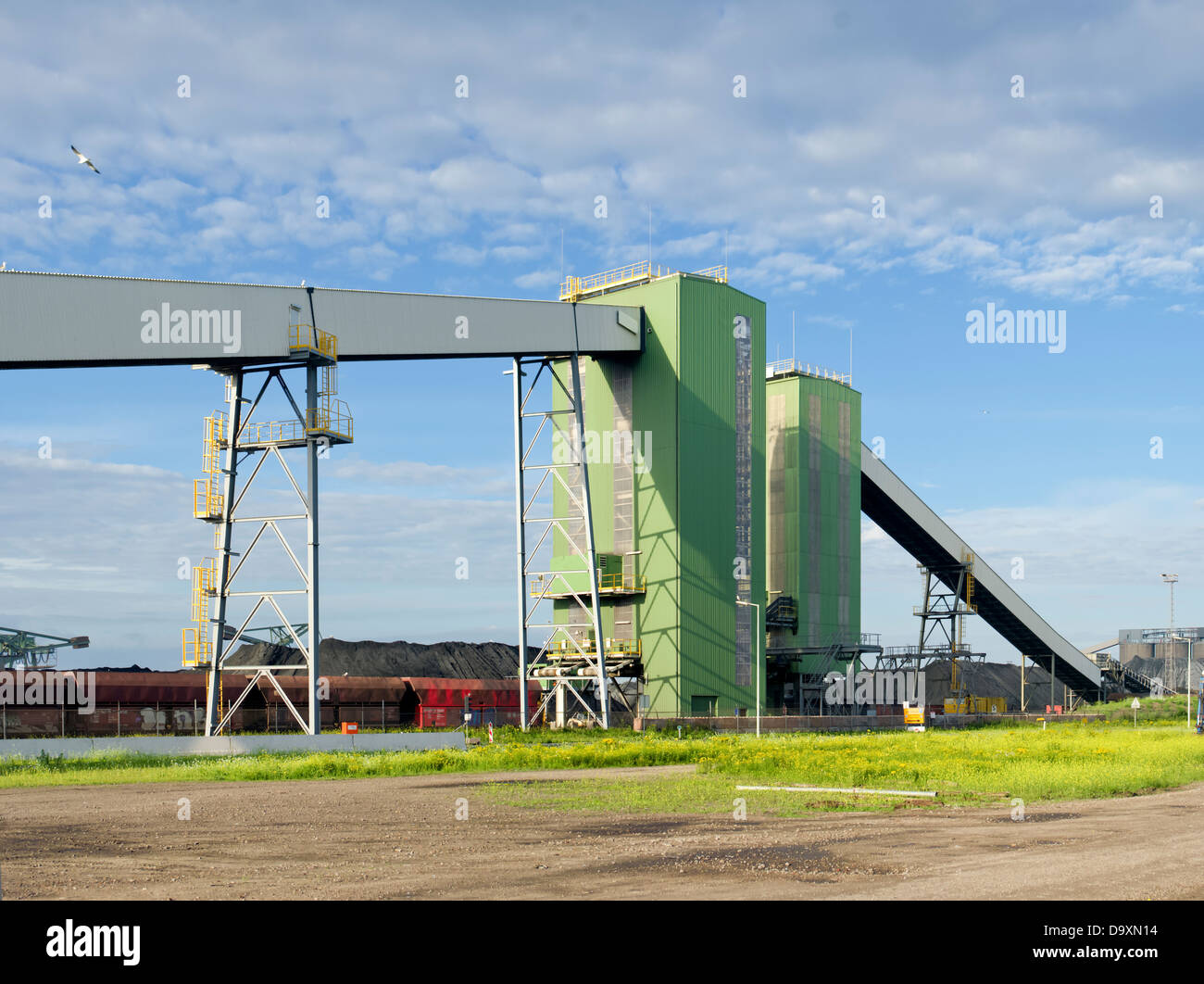 Enorme nastro trasportatore per l'industria del carbone nel porto di Rotterdam Foto Stock