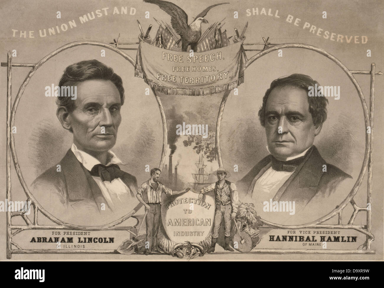 1860 USA la campagna presidenziale Poster con Abraham Lincoln e Annibale Hamlin Foto Stock